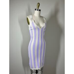 House of Harlow Striped Knit Bodycon Dress Small Stretchy Purple Cream